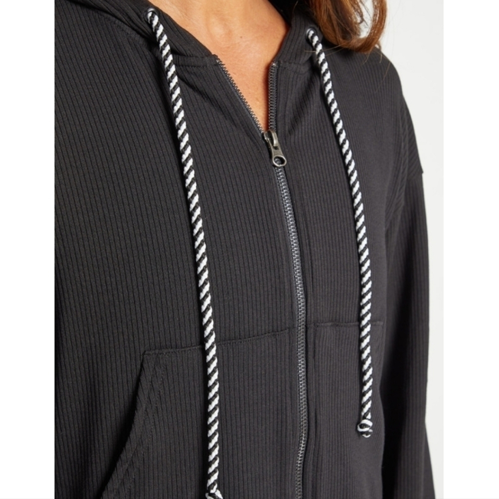 NWT Terez New York Ribbed Black Full Zip Hoodie, - M NWT - Picture 3 of 9